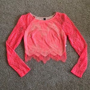 Coral long sleeve crop top